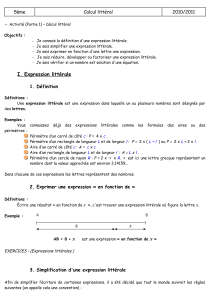 Chapitre 3 Initiation Au Calcul Litteral Et Aux Equations