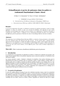 Echauffements et pertes de puissance dans les paliers à roulements