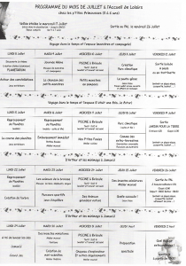 PROGRAMME DU MOIS DE JUILLET à l`Accueil 4e