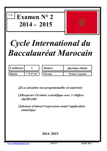 Examen N°2 2015 - Chimie Physique