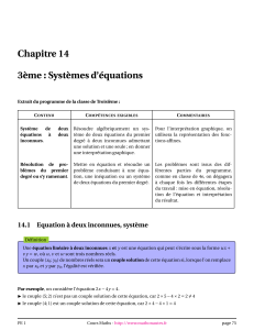 Chapitre 14 3ème : Systèmes d`équations