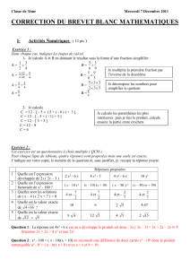 CORRECTION DU BREVET BLANC MATHEMATIQUES