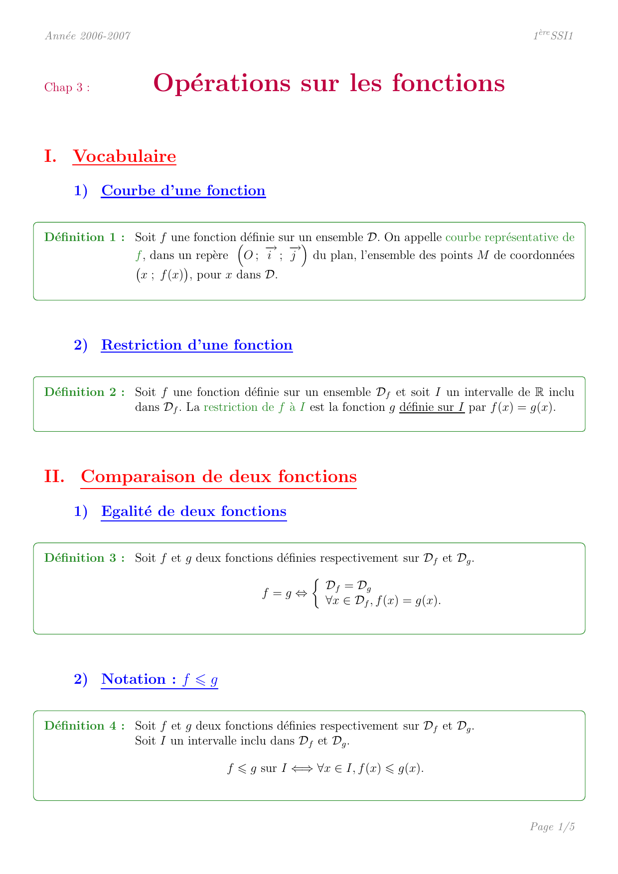 Operations Sur Les Fonctions