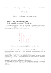 S2 : Analyse Ch. 4 : Intégration numérique. 1 Rappel sur le calcul