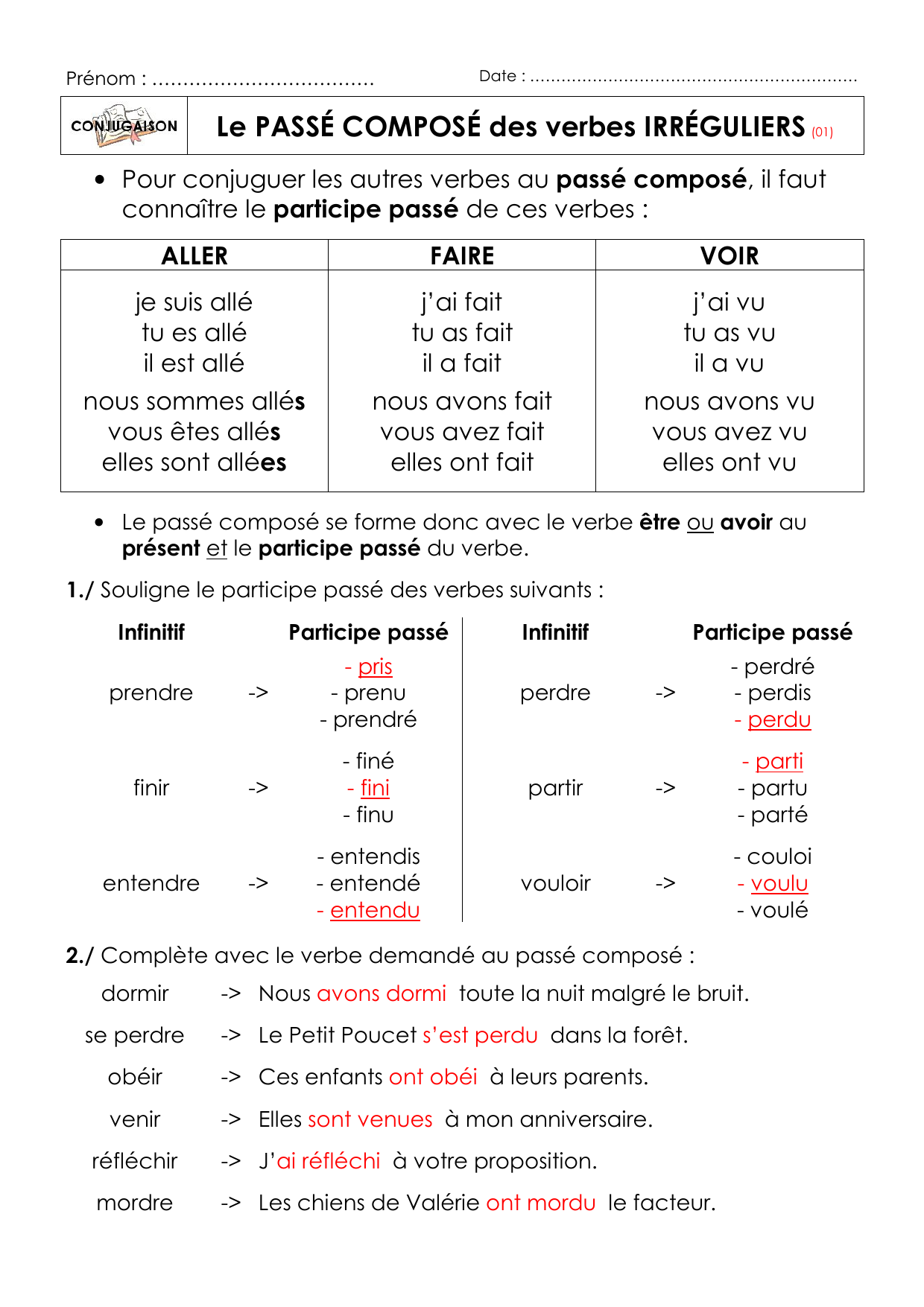 Le PASS COMPOS Des Verbes IRR GULIERS 01 