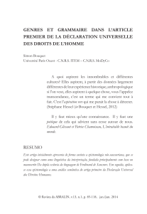 Genres et Grammaire dans l`article premier de la déclaration