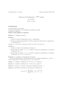 Examen de Combinatoire - 2èmesession - LIX