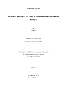Les erreurs syntaxiques des élèves du secondaire au Québec