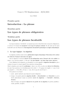 Introduction : La phrase Les types de phrases obligatoires Les types