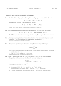 Séance II. Interpolation polynomiale de Lagrange. Ex. 1. Expliciter la