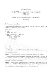 Informatique TP3 : Calcul numérique d`une intégrale CPP