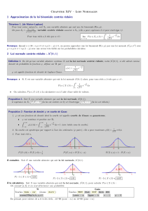 Chapitre XIV – Lois Normales 1 Approximation de la loi binomiale