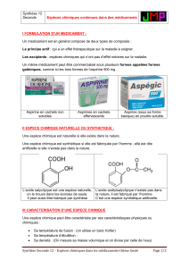 Synthèse Seconde 12 – Espèces chimiques dans les médicaments