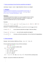 I. Forme canonique d`une fonction polynôme de degré 2