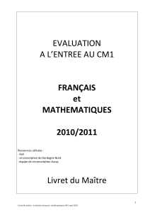 EVALUATION A L`ENTREE AU CM1 FRANÇAIS et