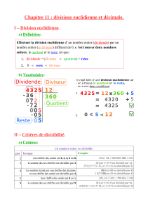 Divisions euclidienne et décimale.