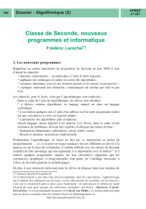 Classe de Seconde, nouveaux programmes et informatique