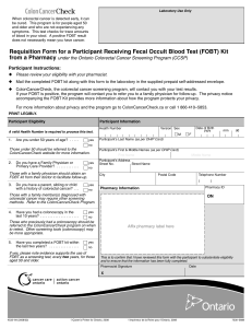 Requisition Form for a Participant Receiving Fecal Occult