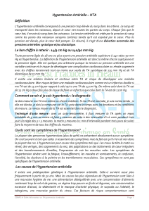 Hypertension Artérielle – HTA Définition Le bon chiffre à retenir : 14