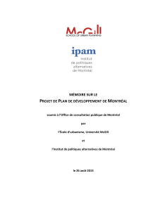 L`&Eacute;cole d`urbanisme, Universit&eacute; McGill et l`Institut de politiques