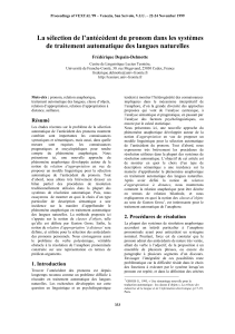 La selection de l`antecedent du pronom dans les systèmes de