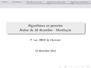 Algorithmes en premi[PleaseinsertPrerenderUnicode{Ã