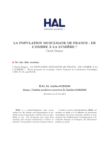 LA POPULATION MUSULMANE DE FRANCE : DE L`OMBRE À LA