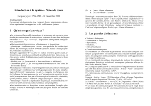 Introduction à la syntaxe - Notes de cours 1 Qu`est