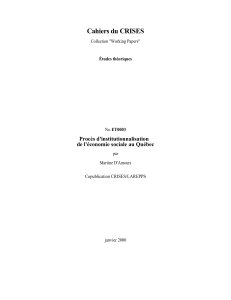 Procès d`institutionnalisation de l`économie sociale - Crises-UQAM