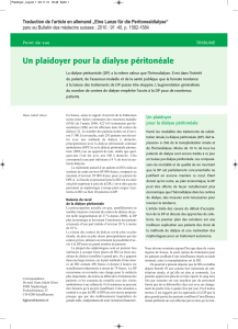 Un plaidoyer pour la dialyse péritonéale