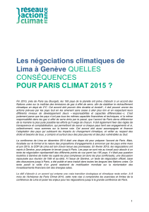 Les négociations climatiques de Lima à Genève QUELLES