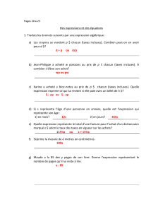 Des expressions et des équations 1. Traduis les énoncés suivants