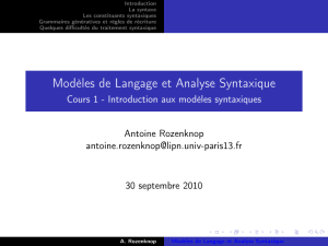 Modèles de Langage et Analyse Syntaxique