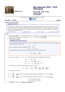 Corrigé Bac ES Maths 2016