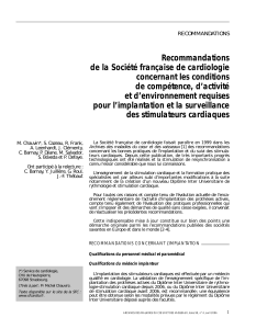 Recommandations de la Société française de cardiologie concernant les conditions de compétence, d’activité