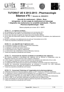 Séance n°6 – TUTORAT UE 6 2012-2013 - Pharmacologie