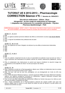 CORRECTION Séance n°6 – TUTORAT UE 6 2012-2013 – Pharmacologie