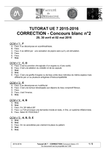 CORRECTION - Concours blanc n°2 TUTORAT UE 7 2015-2016