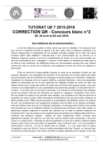 CORRECTION QR - Concours blanc n°2 TUTORAT UE 7 2015-2016