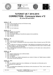 CORRECTION - Concours blanc n°2 TUTORAT UE 7 2014-2015