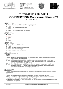 CORRECTION Concours Blanc n°2  TUTORAT UE 7 2013-2014 24 avril 2014