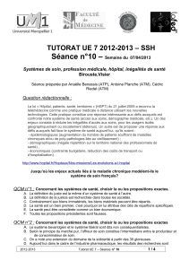 Séance n°10 –  TUTORAT UE 7 2012-2013 – SSH