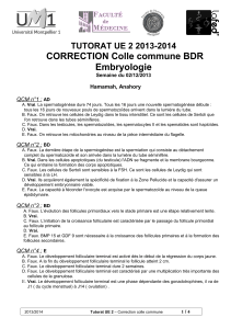 CORRECTION Colle commune BDR Embryologie TUTORAT UE 2 2013-2014 Hamamah, Anahory