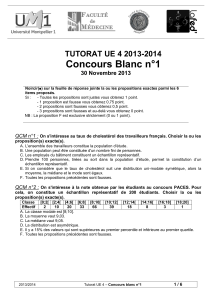 Concours Blanc n°1  TUTORAT UE 4 2013-2014 30 Novembre 2013