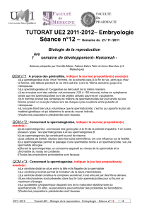 Séance n°12 –  TUTORAT UE2 2011-2012– Embryologie Biologie de la reproduction
