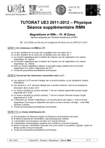Séance supplémentaire RMN – Physique TUTORAT UE3 2011-2012
