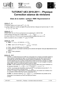 Correction séance de révisions TUTORAT UE TUTORAT UE3 2010-2011 – Physique