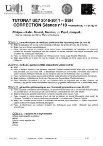 CORRECTION Séance n°10 ± TUTORAT UE7 2010-2011 ± SSH Ethique ±