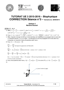 CORRECTION Séance n°3 – TUTORAT UE 3 2015-2016 – Biophysique