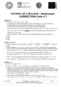 CORRECTION Colle n°1 – Biophysique TUTORAT UE 3 2015-2016